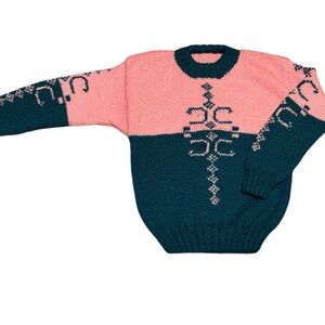 Chic Pink and Green Knit Sweater